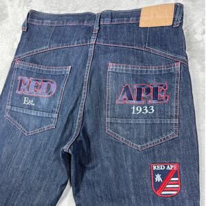 Vintage Y2K Streetwear Red Ape 34 Baggy Graphic Denim Jeans